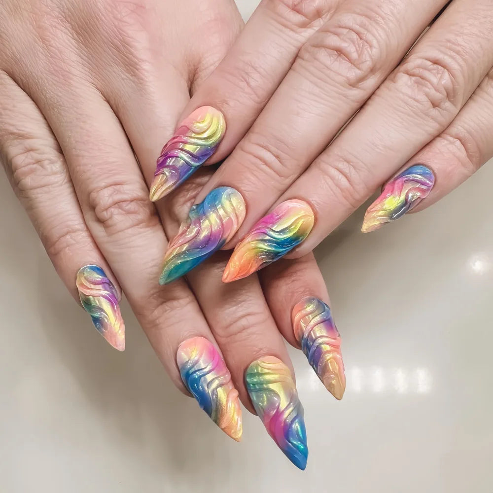 24pcs Color Almond Press On Nails Set
