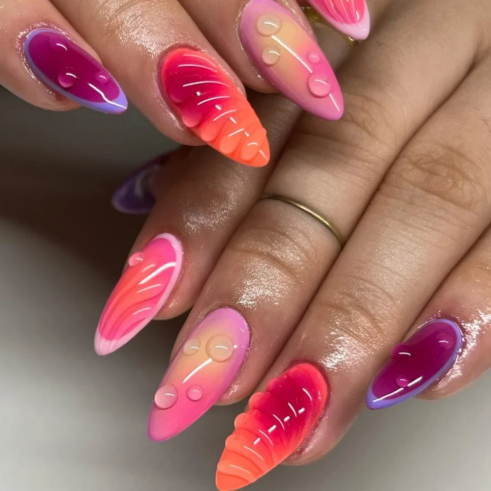24pcs Color Almond Press On Nails Set