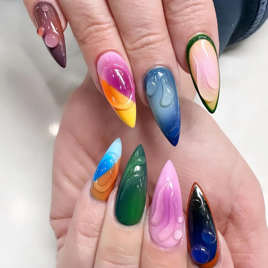 24pcs Color Almond Press On Nails Set