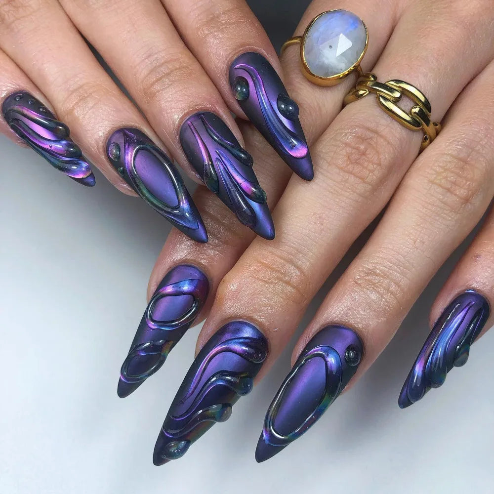 24pcs Color Almond Press On Nails Set